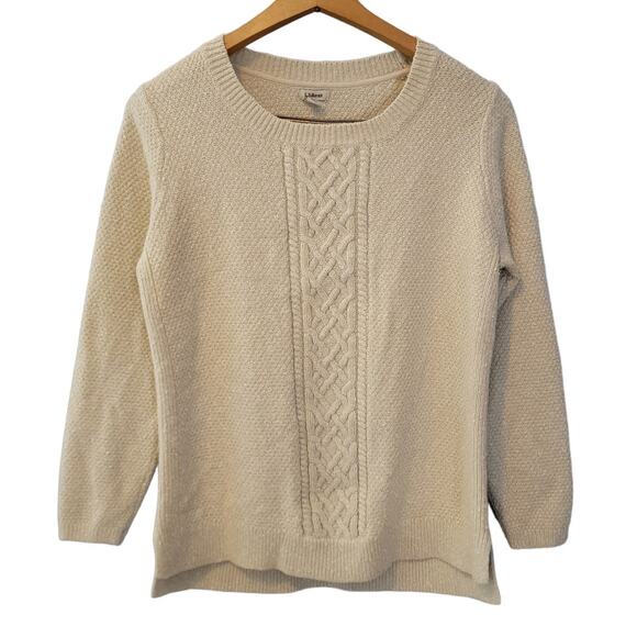 Vintage L.L. Bean Cream Cable-knit White Crewneck Sweater Size L - Picture 1 of 4